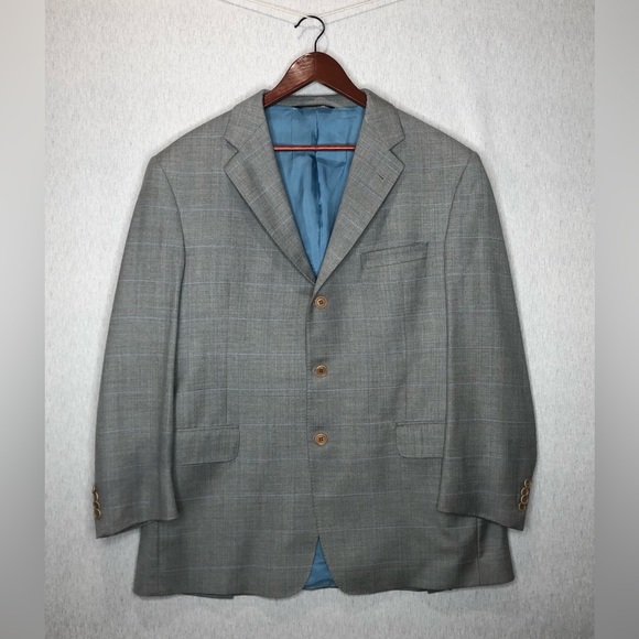 Coppley Ermenegildo Zegna Mens Sport Coat Blazer Bocelli 100% Wool Windowpane 44
